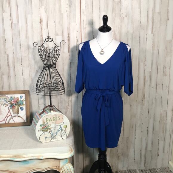 Trina Turk Royal Blue Cold Shoulder Knee Dress Size 8 - Picture 1 of 8